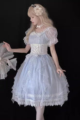 Blue Short Sleeves Ruffle Hanayome Sweet Mermaid Princess Lolita Dress